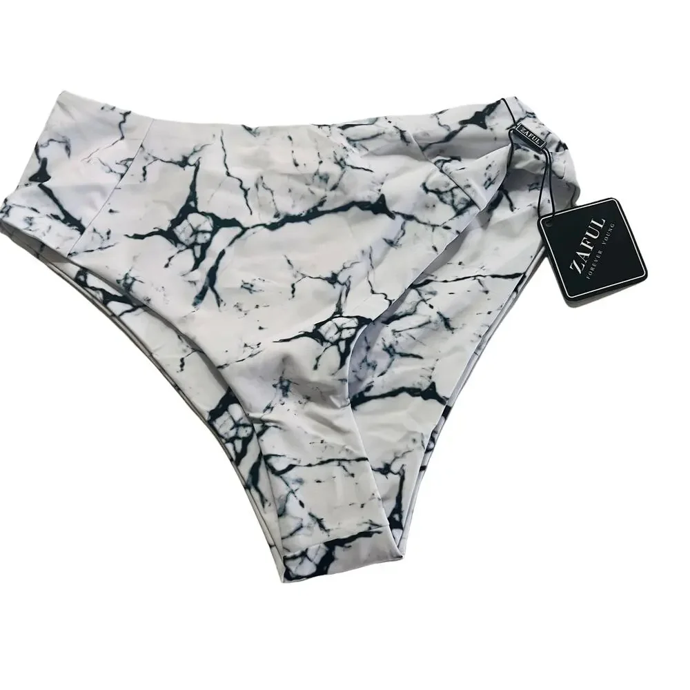 Zaful Abstract Print Cheeky Bikini Bottoms Size 4 NWT White Black - Picture 5 of 5
